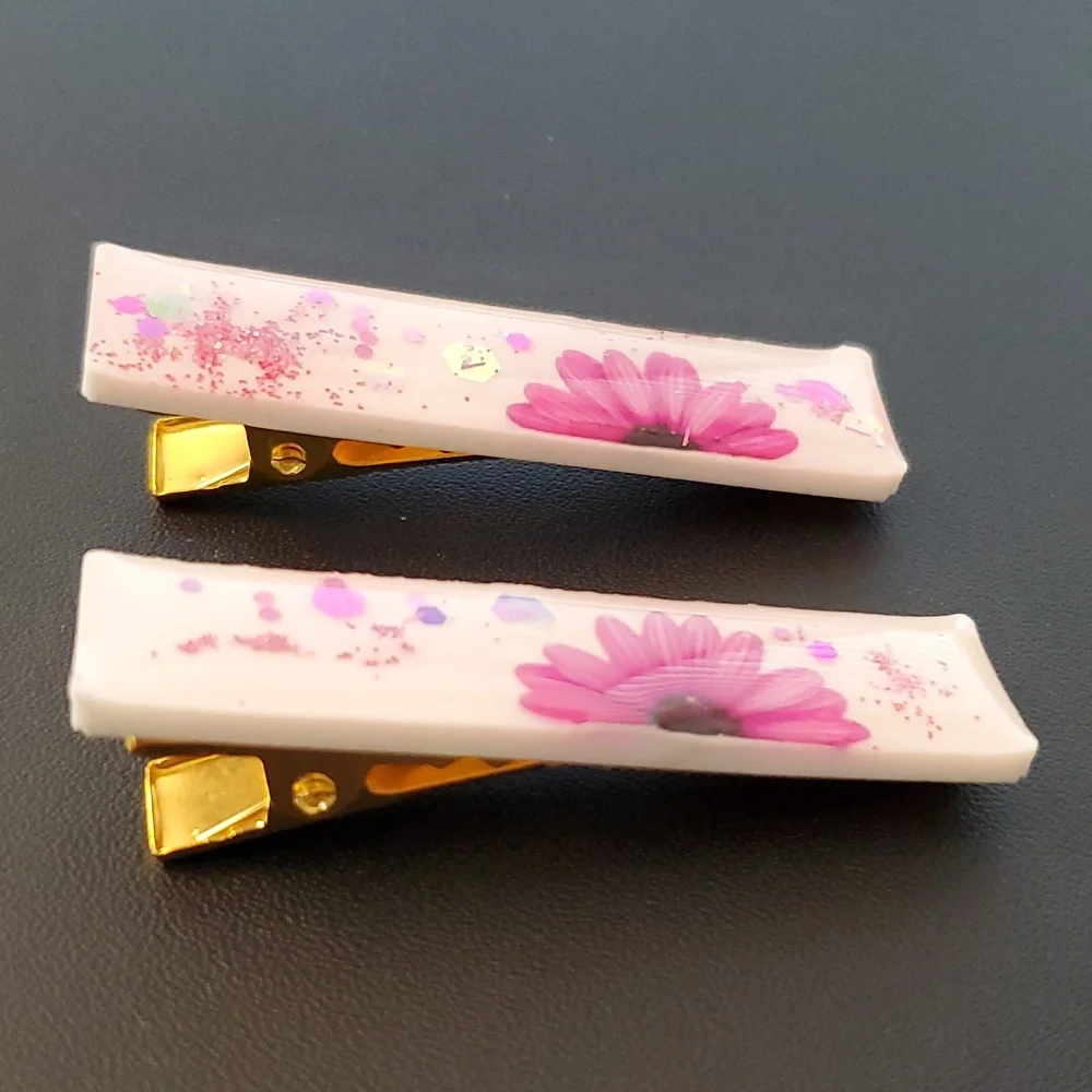 🎁5/$25🎁Hand-made HandCrafted Glitter Floral Vibes Resin Hairclip Barrettes New